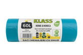 KLASS Home & Horeca – Saci menajeri cu șnur, turcoaz - 60L- 10buc/rola